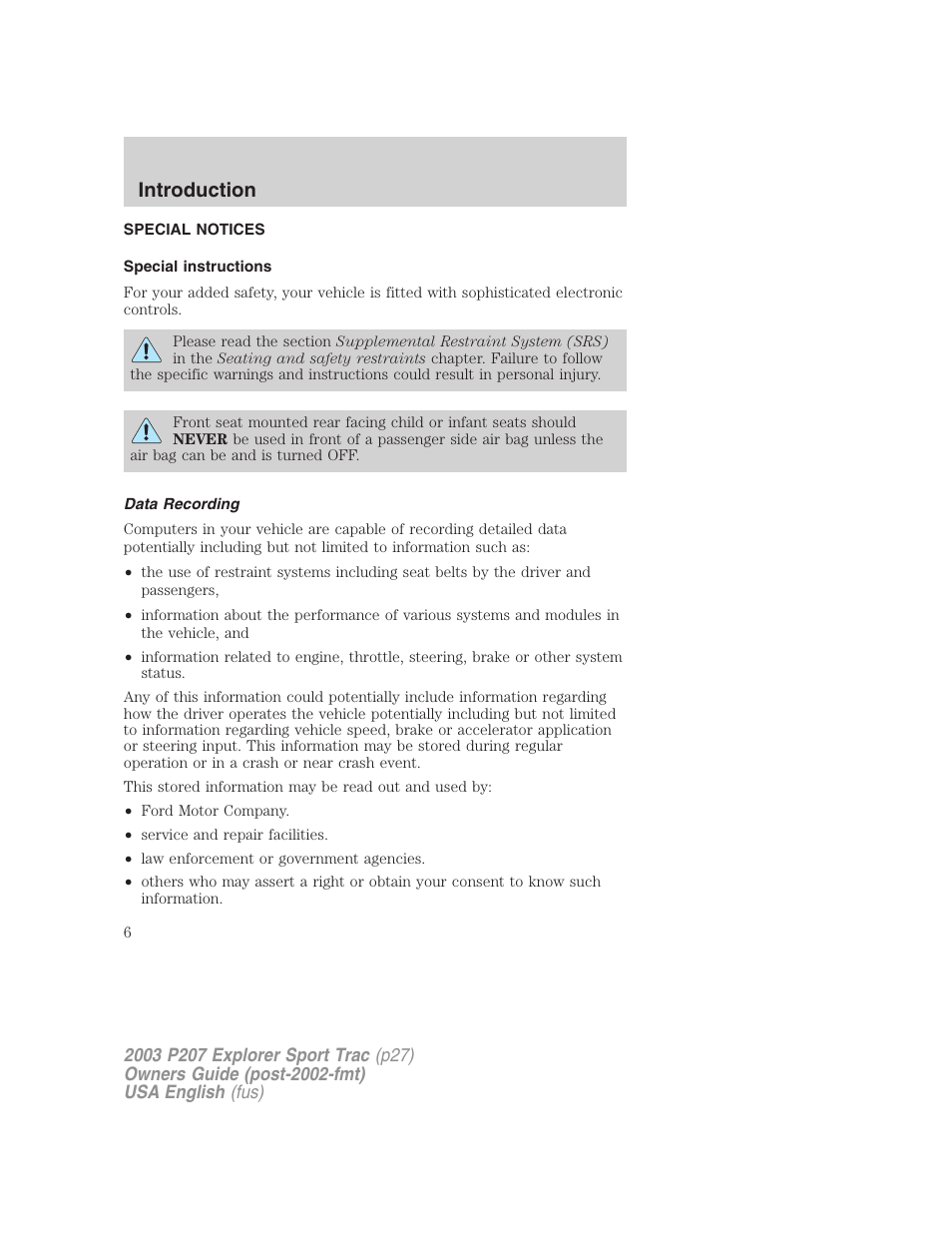 Introduction | FORD 2003 Explorer Sport Trac v.4 User Manual | Page 6 / 216