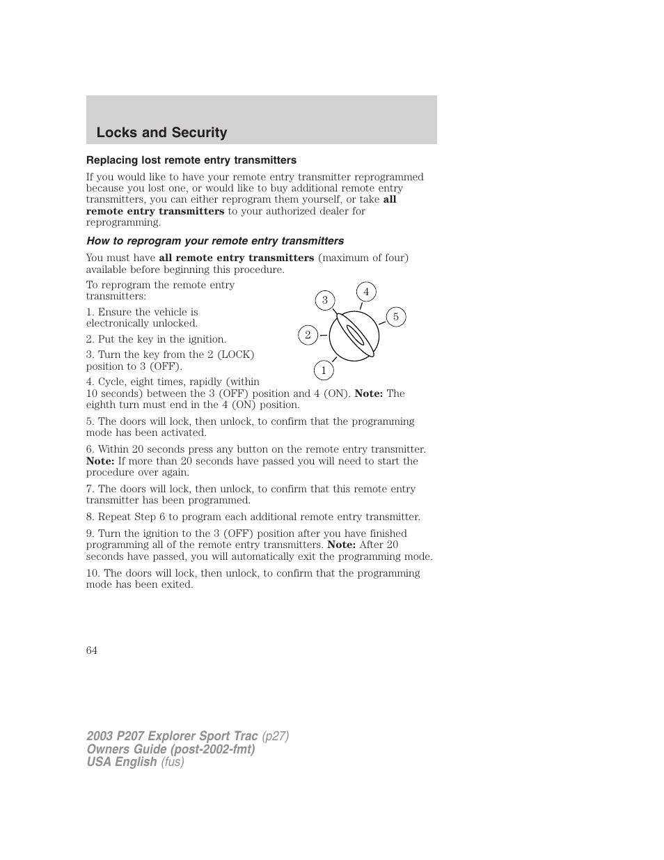 Locks and security | FORD 2003 Explorer Sport Trac v.4 User Manual | Page 64 / 216