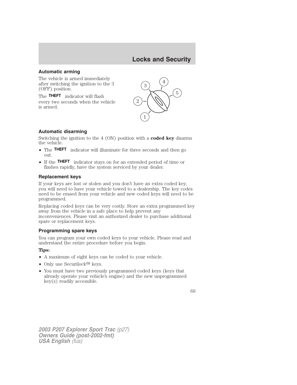 Locks and security | FORD 2003 Explorer Sport Trac v.4 User Manual | Page 69 / 216