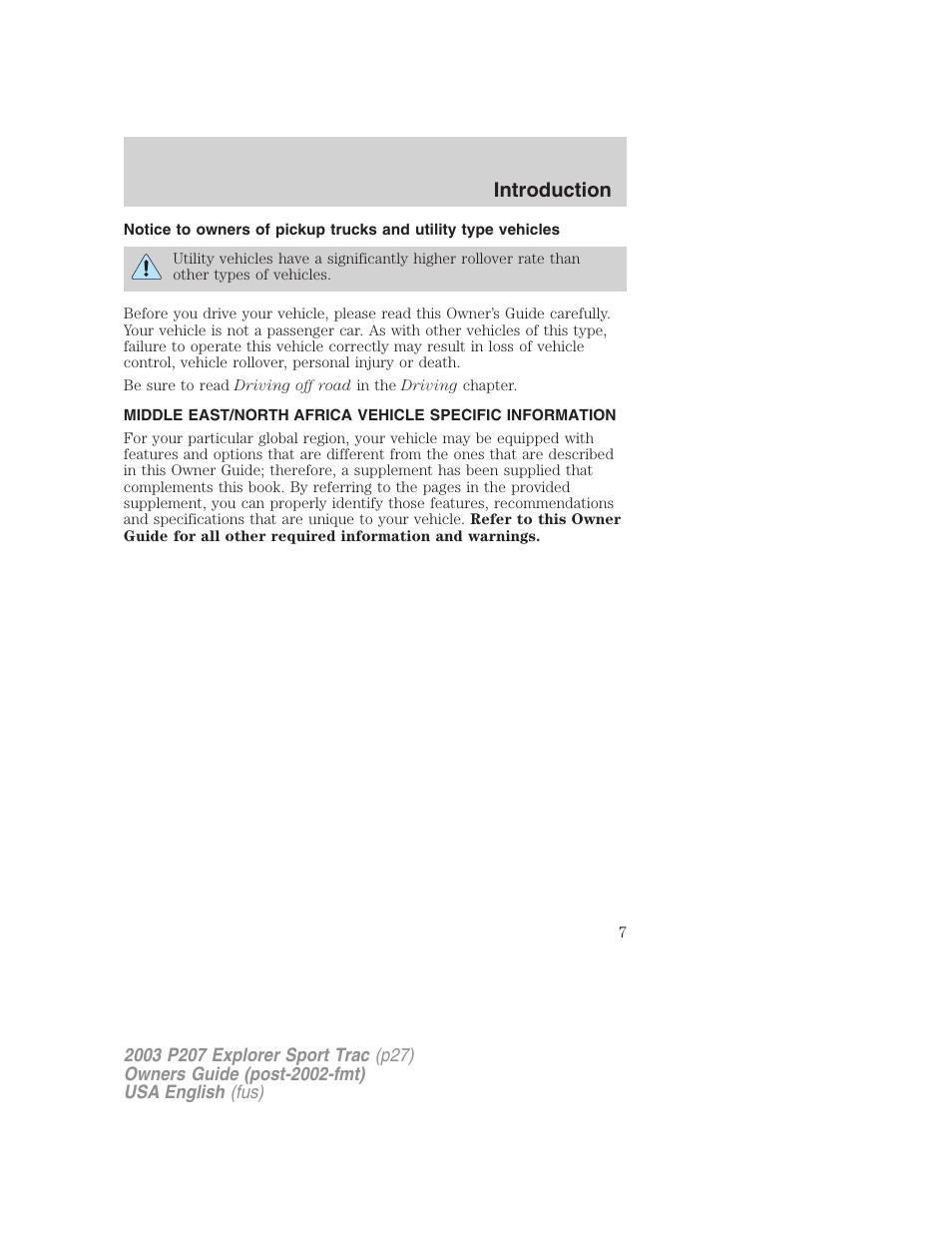 Introduction | FORD 2003 Explorer Sport Trac v.4 User Manual | Page 7 / 216