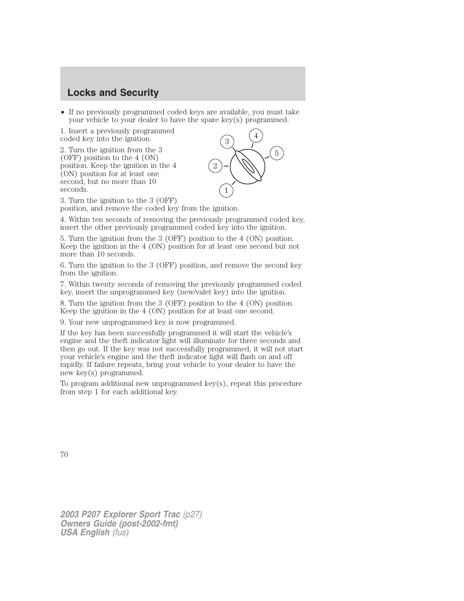 Locks and security | FORD 2003 Explorer Sport Trac v.4 User Manual | Page 70 / 216