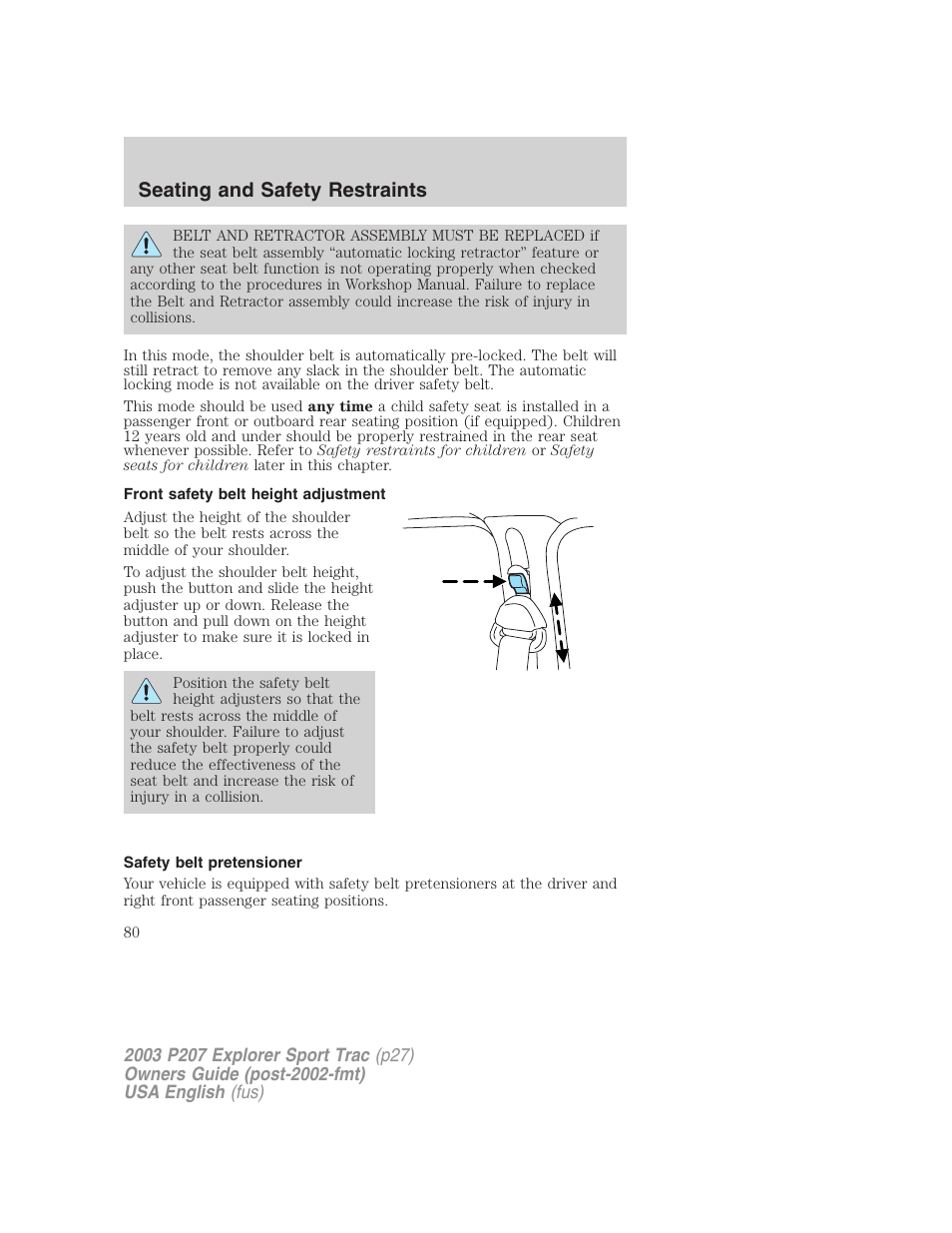 Seating and safety restraints | FORD 2003 Explorer Sport Trac v.4 User Manual | Page 80 / 216