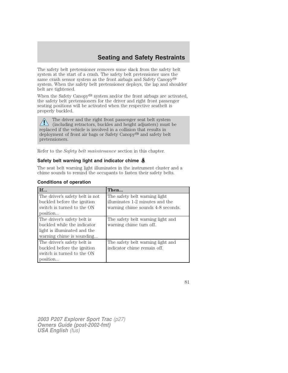 Seating and safety restraints | FORD 2003 Explorer Sport Trac v.4 User Manual | Page 81 / 216
