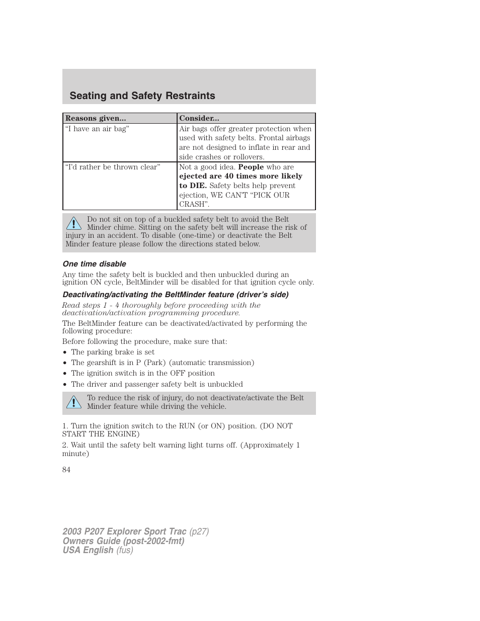 Seating and safety restraints | FORD 2003 Explorer Sport Trac v.4 User Manual | Page 84 / 216