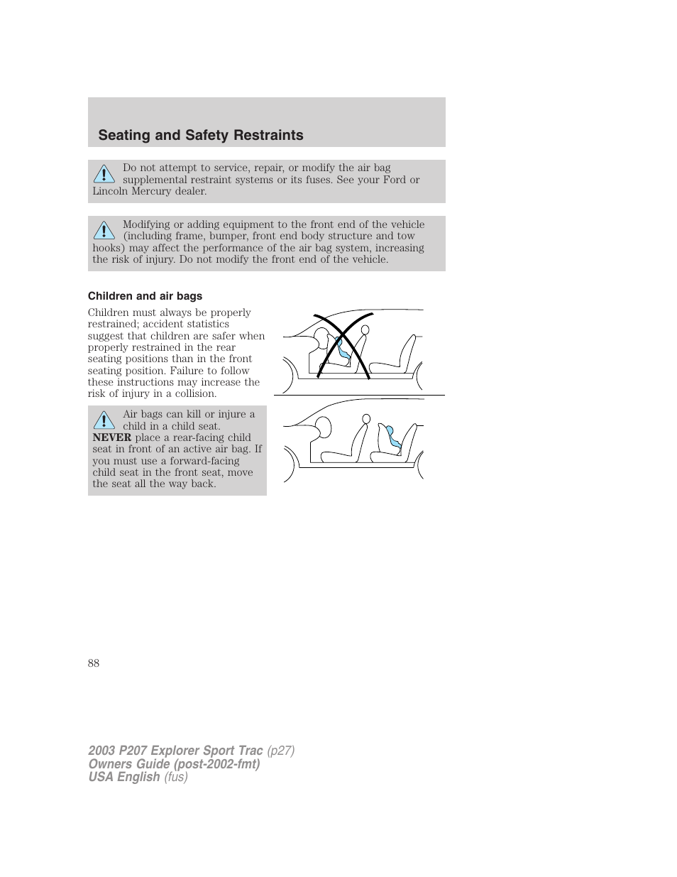 Seating and safety restraints | FORD 2003 Explorer Sport Trac v.4 User Manual | Page 88 / 216