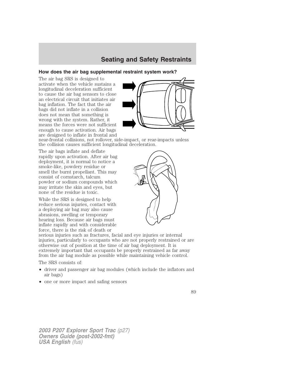 Seating and safety restraints | FORD 2003 Explorer Sport Trac v.4 User Manual | Page 89 / 216