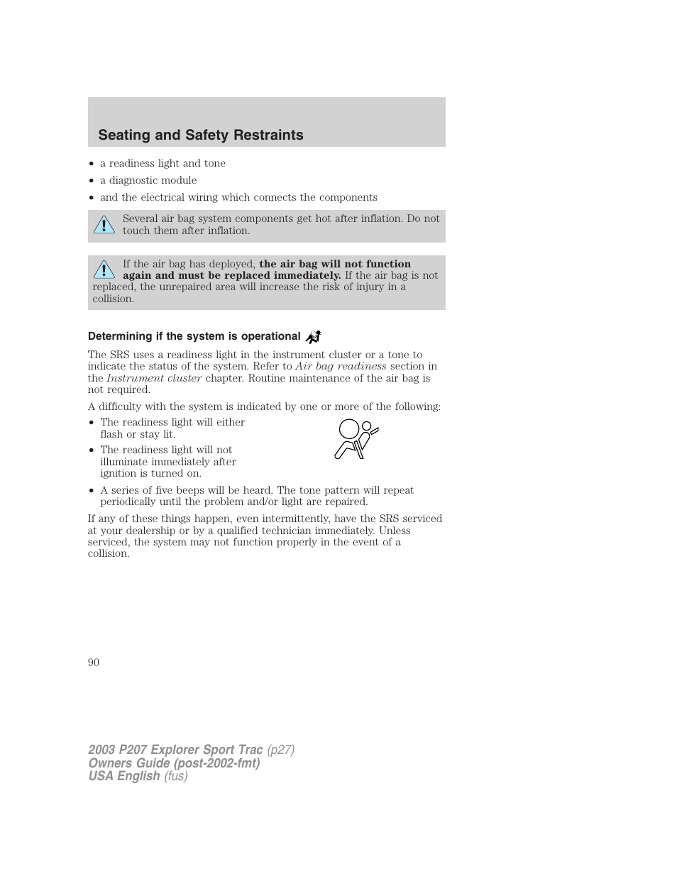 Seating and safety restraints | FORD 2003 Explorer Sport Trac v.4 User Manual | Page 90 / 216