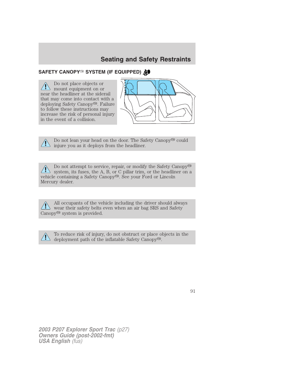 Seating and safety restraints | FORD 2003 Explorer Sport Trac v.4 User Manual | Page 91 / 216