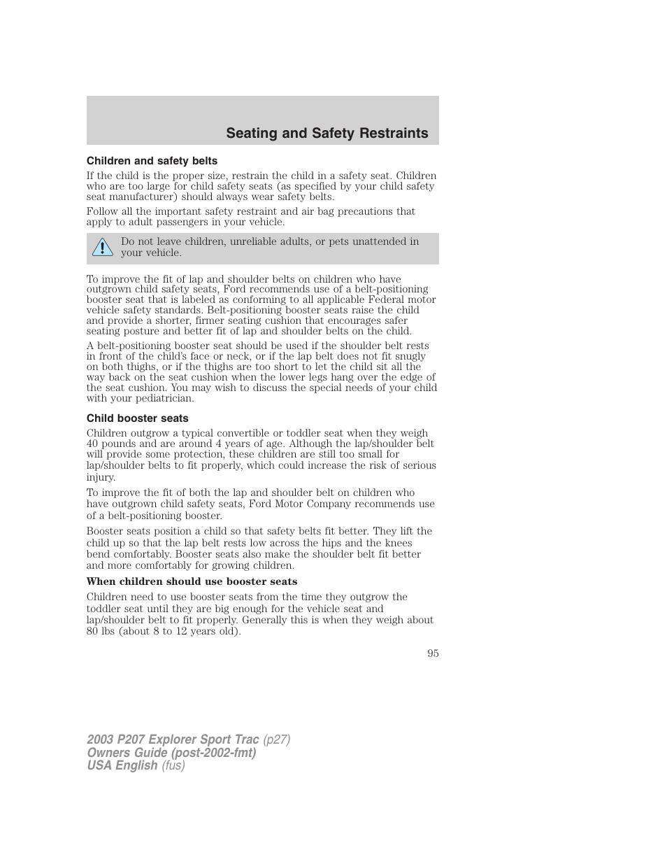 Seating and safety restraints | FORD 2003 Explorer Sport Trac v.4 User Manual | Page 95 / 216