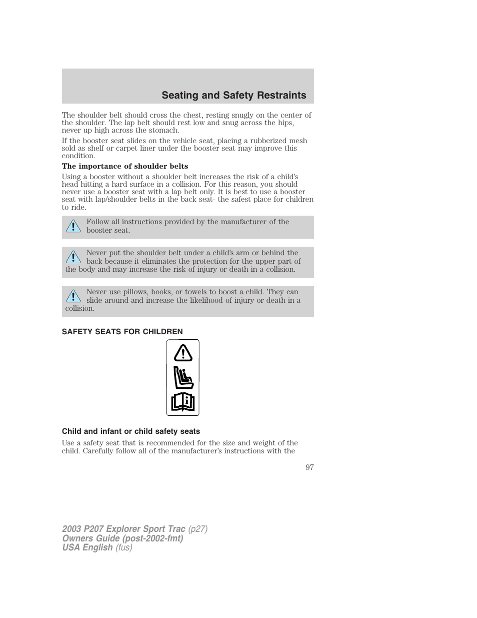 Seating and safety restraints | FORD 2003 Explorer Sport Trac v.4 User Manual | Page 97 / 216