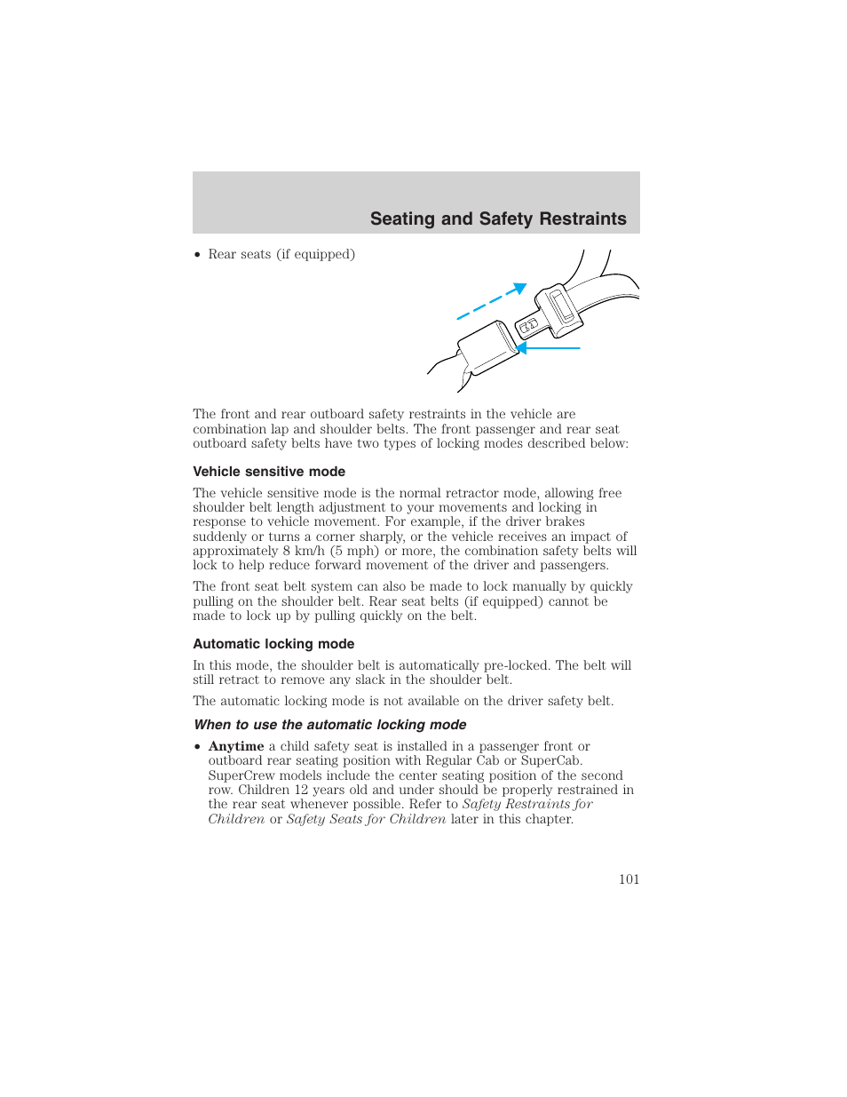 Seating and safety restraints | FORD 2003 F-150 v.1 User Manual | Page 101 / 280