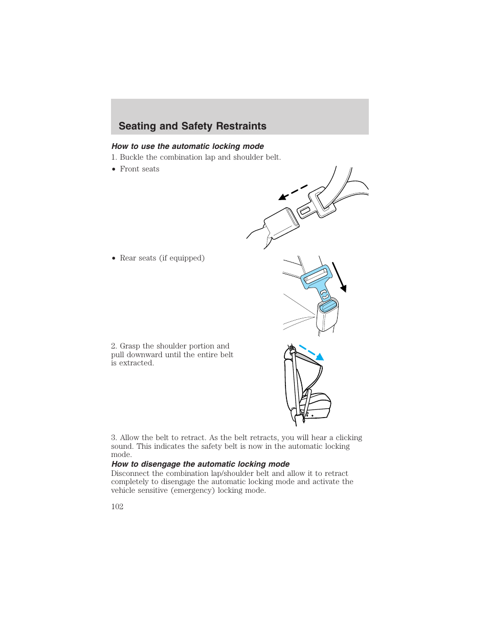 Seating and safety restraints | FORD 2003 F-150 v.1 User Manual | Page 102 / 280