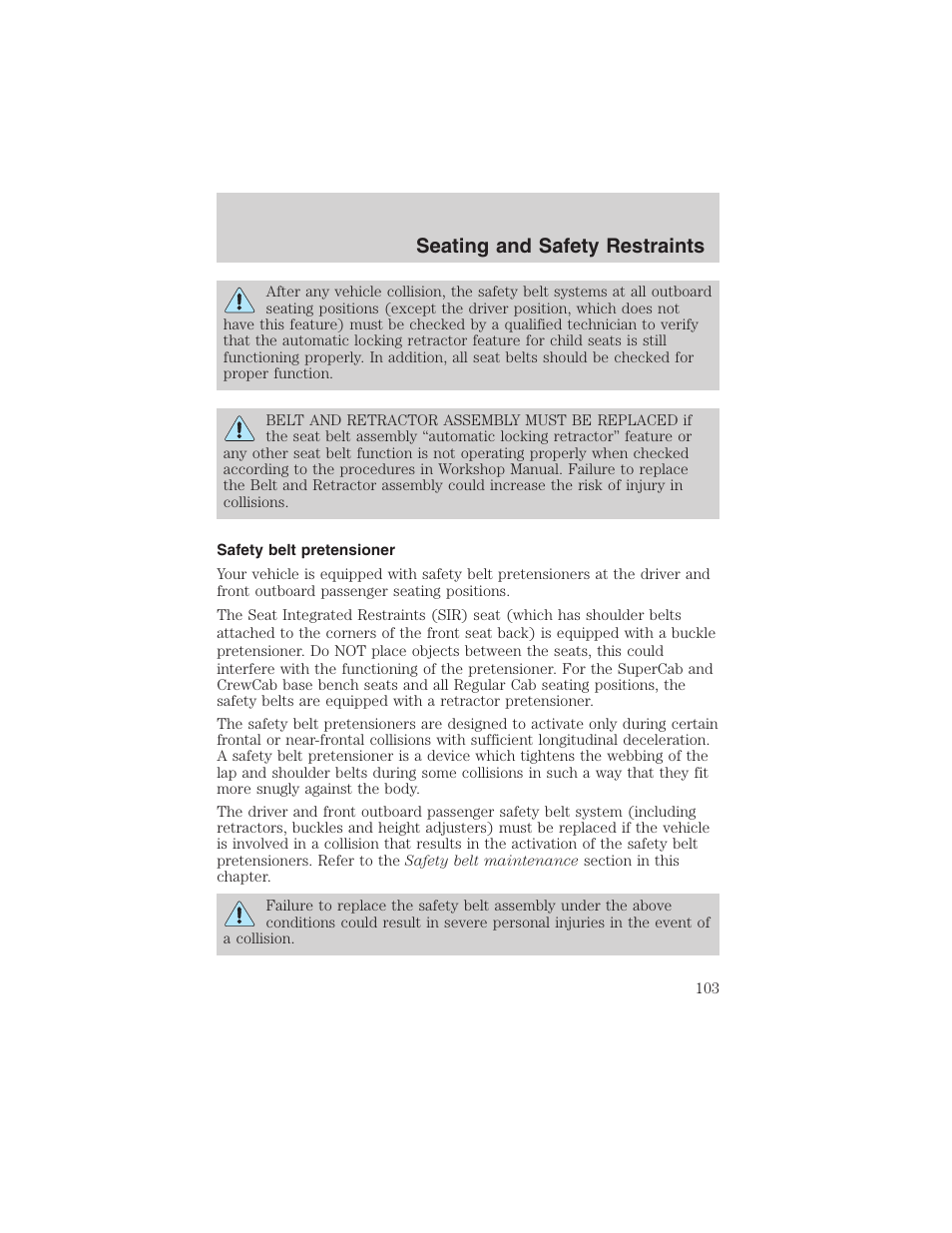 Seating and safety restraints | FORD 2003 F-150 v.1 User Manual | Page 103 / 280