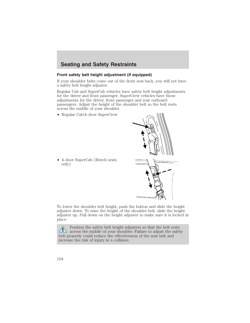 Seating and safety restraints | FORD 2003 F-150 v.1 User Manual | Page 104 / 280