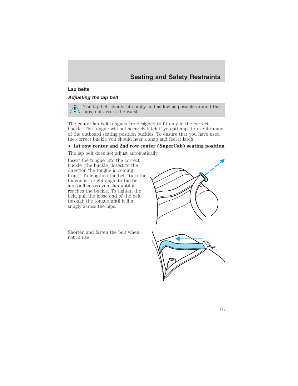 Seating and safety restraints | FORD 2003 F-150 v.1 User Manual | Page 105 / 280