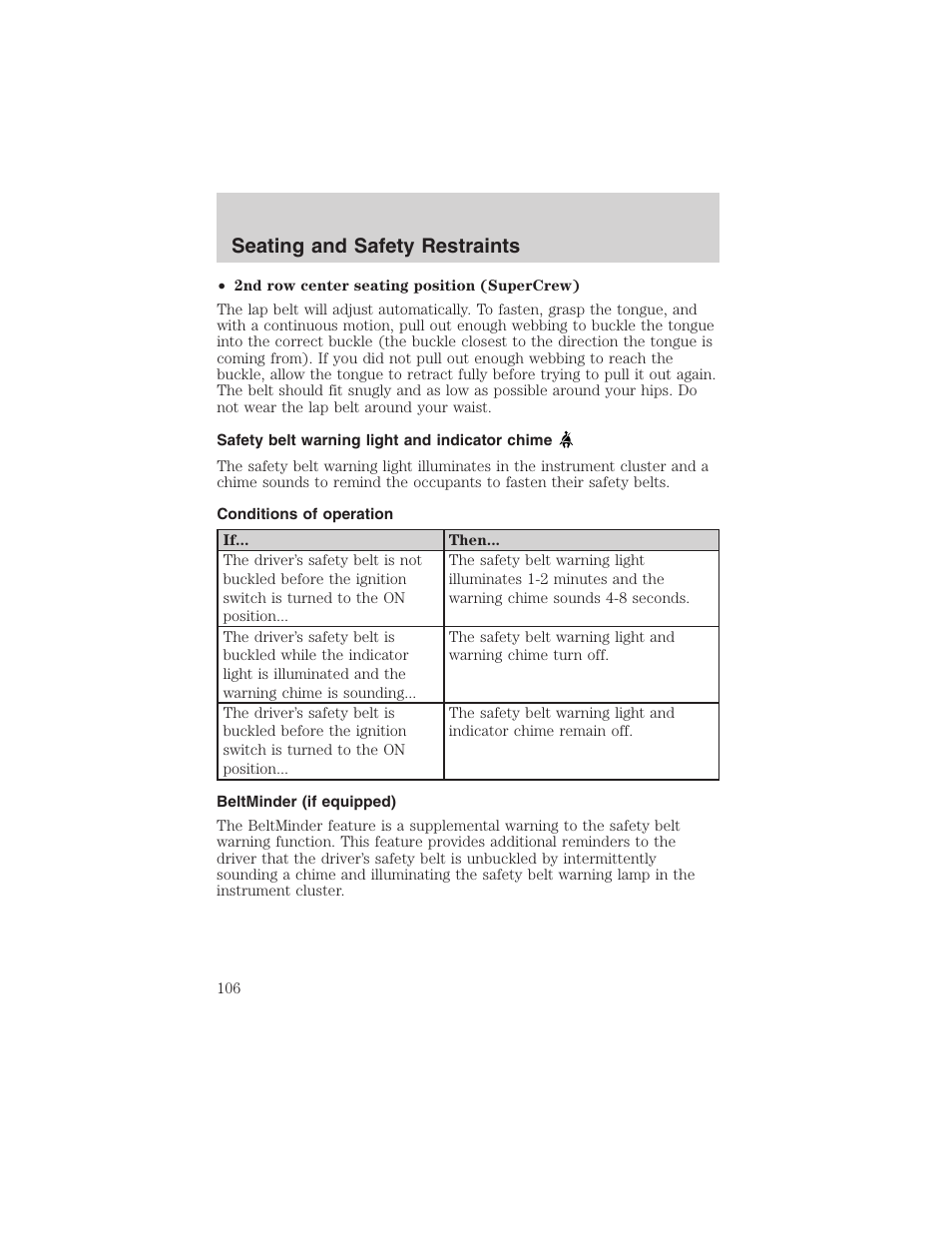 Seating and safety restraints | FORD 2003 F-150 v.1 User Manual | Page 106 / 280