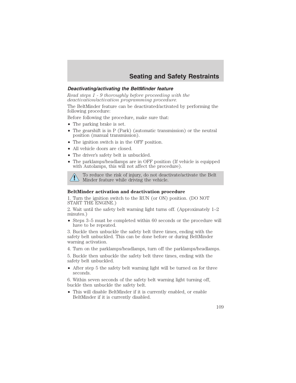 Seating and safety restraints | FORD 2003 F-150 v.1 User Manual | Page 109 / 280