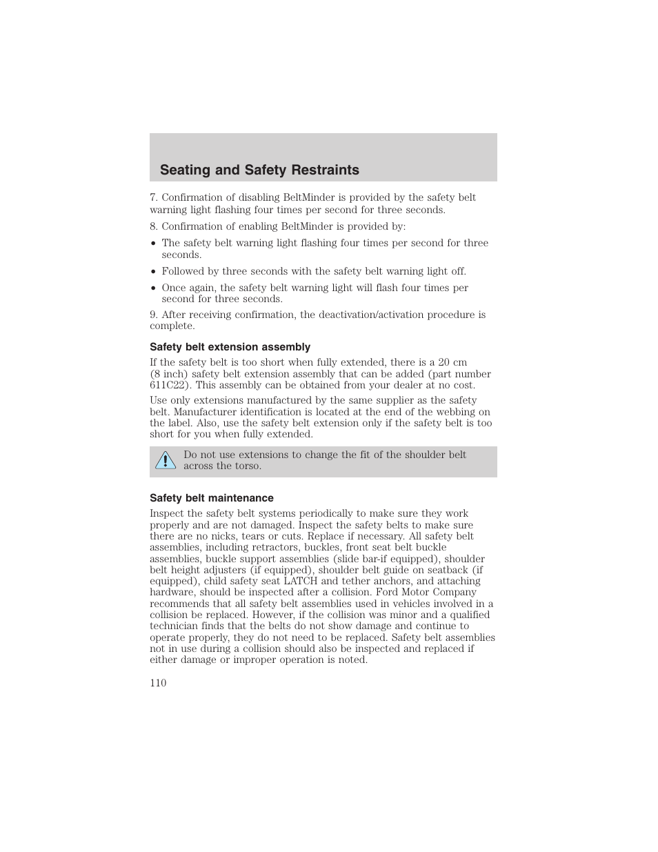 Seating and safety restraints | FORD 2003 F-150 v.1 User Manual | Page 110 / 280