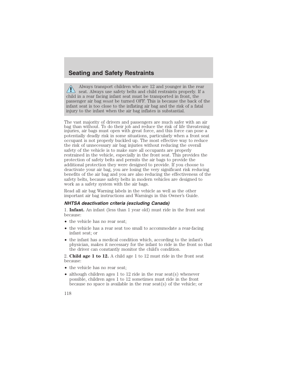 Seating and safety restraints | FORD 2003 F-150 v.1 User Manual | Page 118 / 280