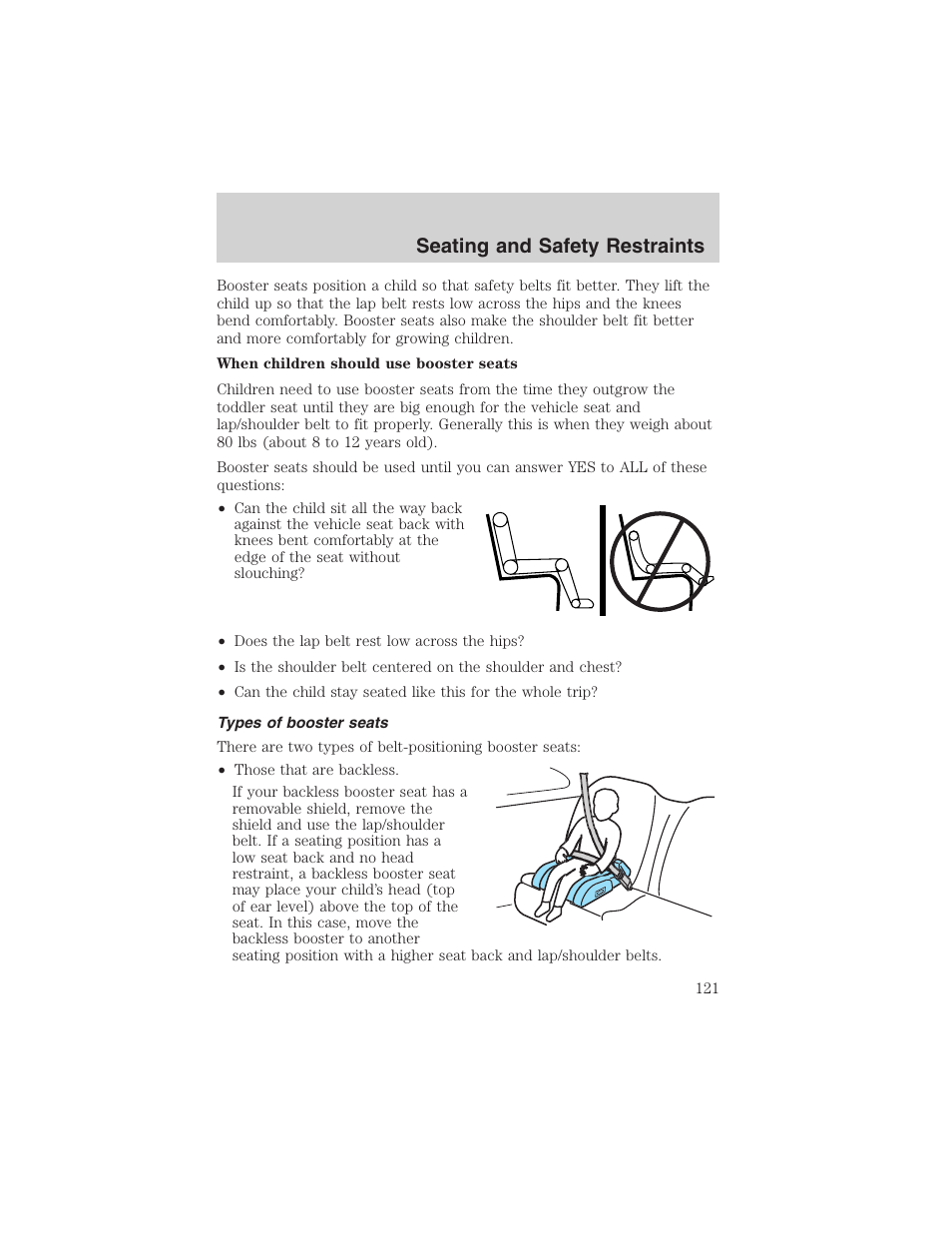 Seating and safety restraints | FORD 2003 F-150 v.1 User Manual | Page 121 / 280