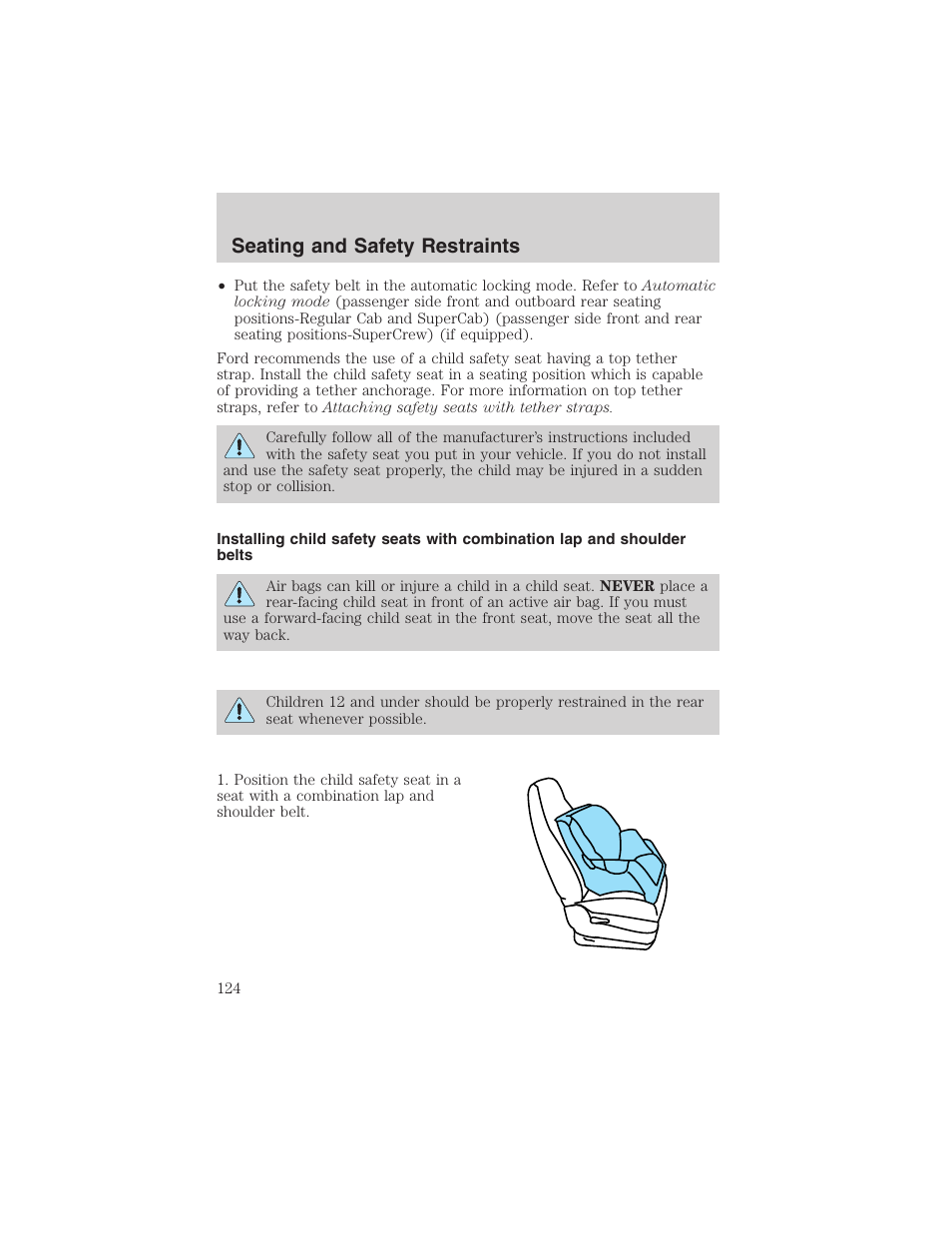 Seating and safety restraints | FORD 2003 F-150 v.1 User Manual | Page 124 / 280