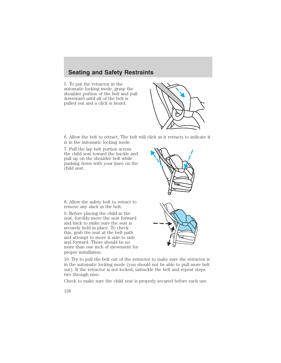 Seating and safety restraints | FORD 2003 F-150 v.1 User Manual | Page 126 / 280