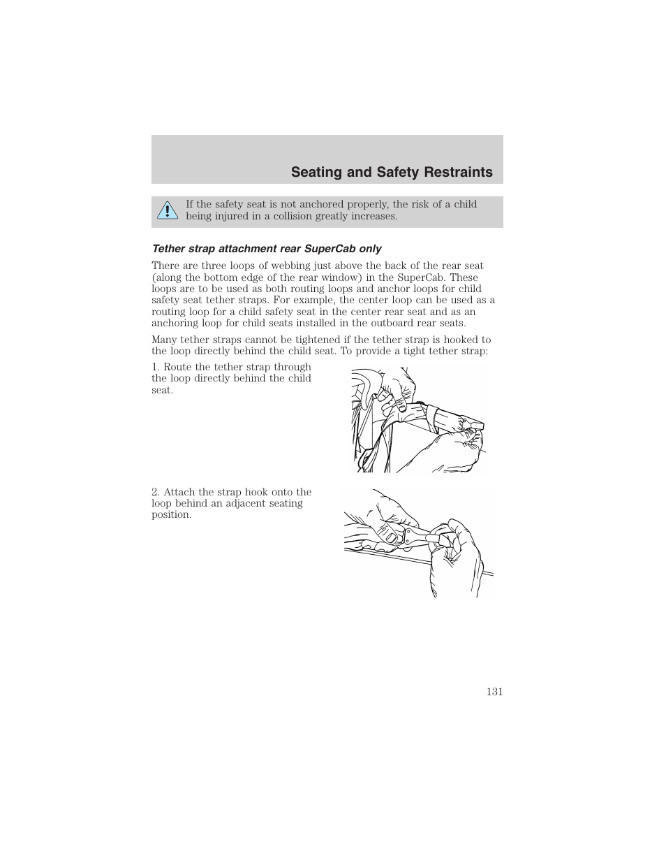 Seating and safety restraints | FORD 2003 F-150 v.1 User Manual | Page 131 / 280