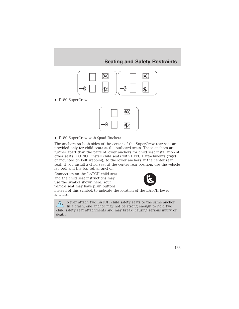 Seating and safety restraints | FORD 2003 F-150 v.1 User Manual | Page 133 / 280