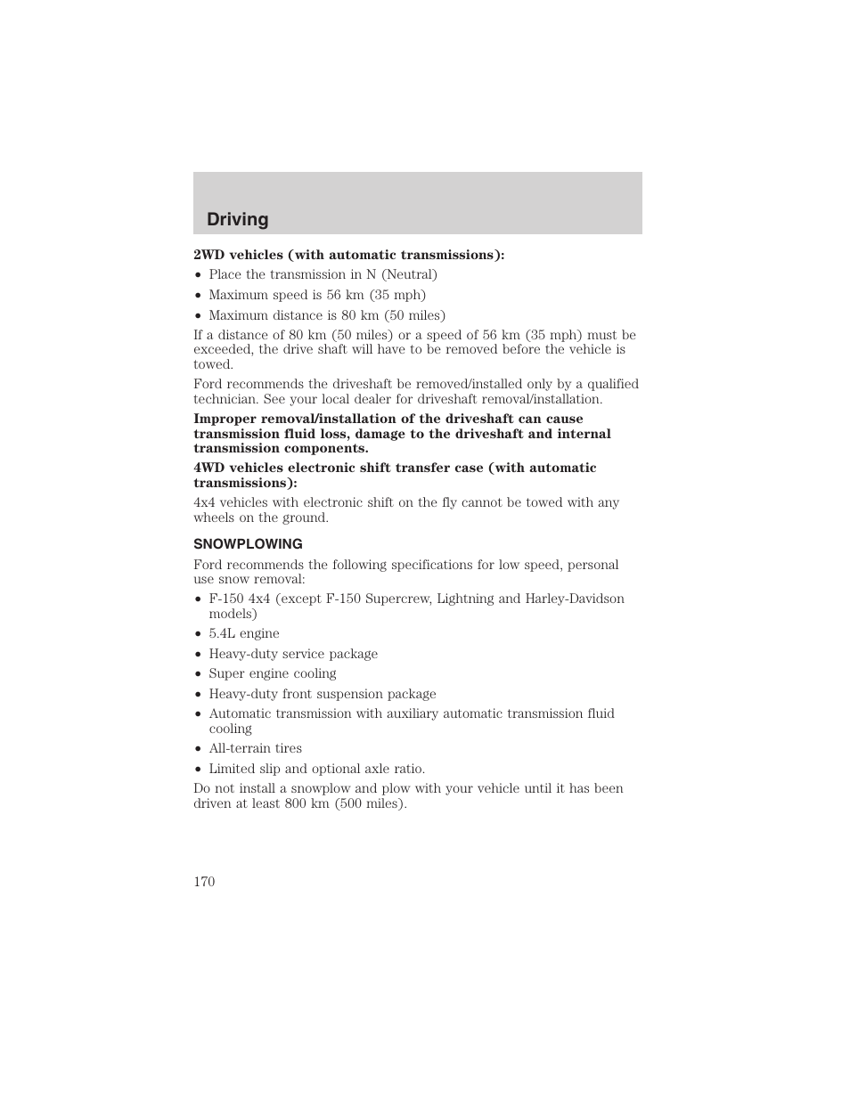 Driving | FORD 2003 F-150 v.1 User Manual | Page 170 / 280