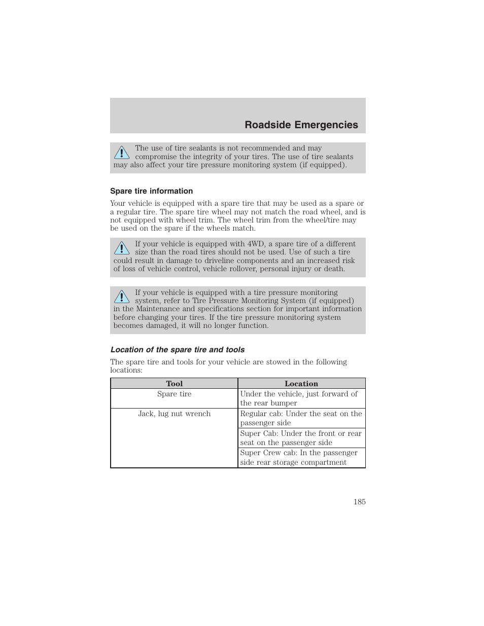 Roadside emergencies | FORD 2003 F-150 v.1 User Manual | Page 185 / 280