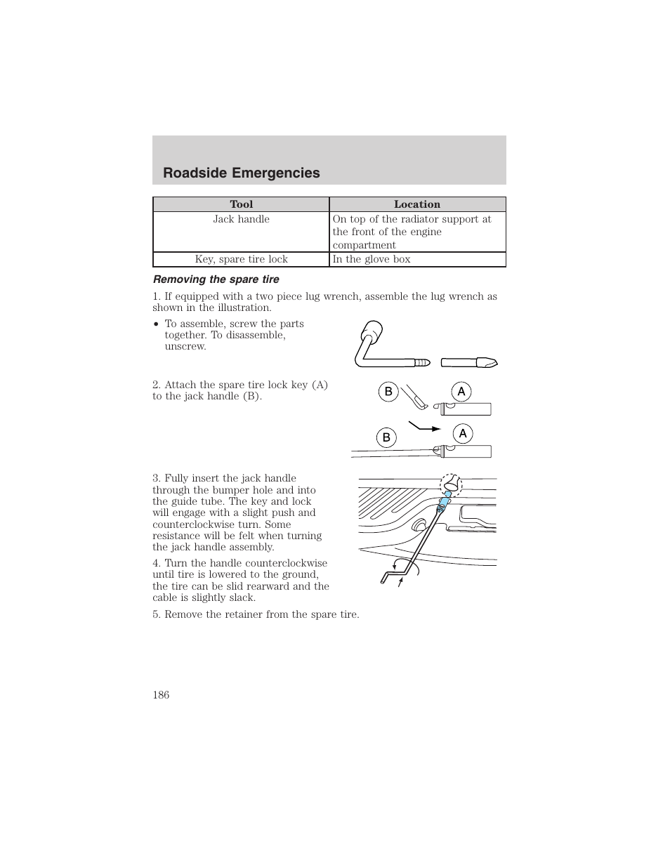 Roadside emergencies | FORD 2003 F-150 v.1 User Manual | Page 186 / 280