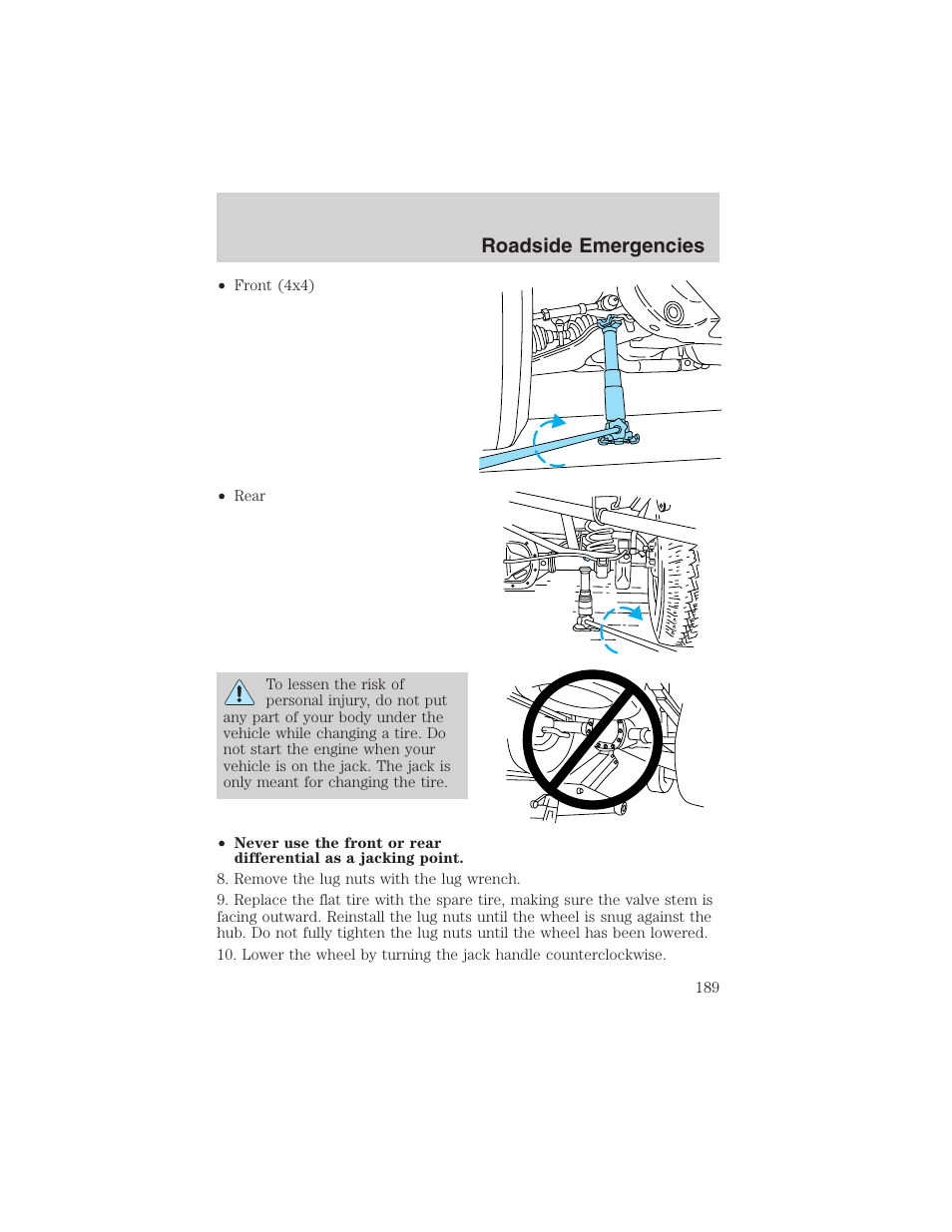 Roadside emergencies | FORD 2003 F-150 v.1 User Manual | Page 189 / 280
