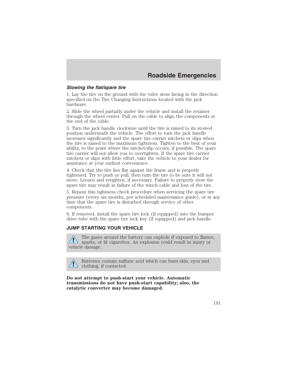 Roadside emergencies | FORD 2003 F-150 v.1 User Manual | Page 191 / 280