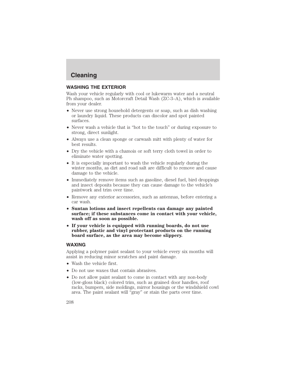 Cleaning | FORD 2003 F-150 v.1 User Manual | Page 208 / 280