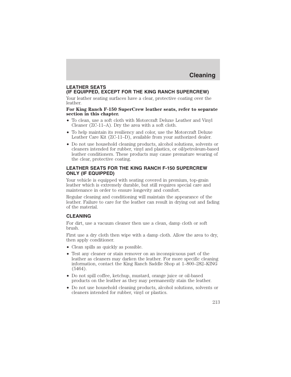 Cleaning | FORD 2003 F-150 v.1 User Manual | Page 213 / 280