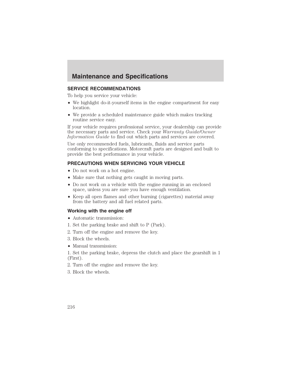 Maintenance and specifications | FORD 2003 F-150 v.1 User Manual | Page 216 / 280