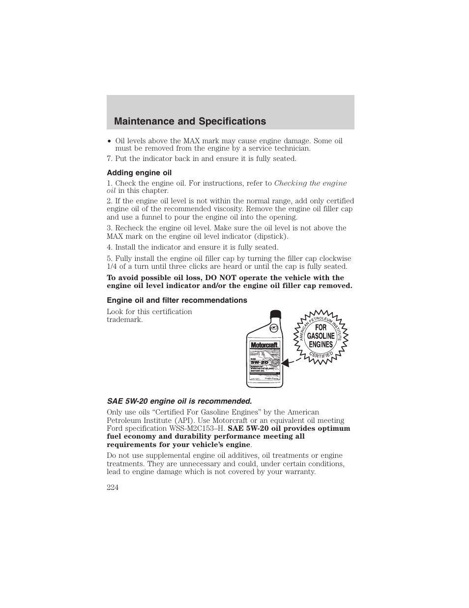 Maintenance and specifications | FORD 2003 F-150 v.1 User Manual | Page 224 / 280