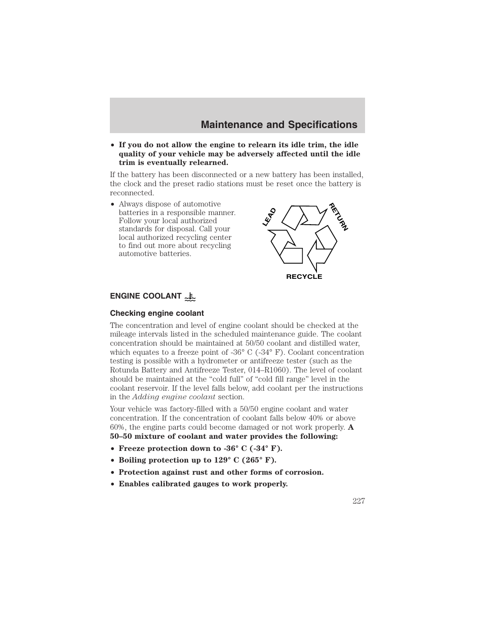 Maintenance and specifications | FORD 2003 F-150 v.1 User Manual | Page 227 / 280