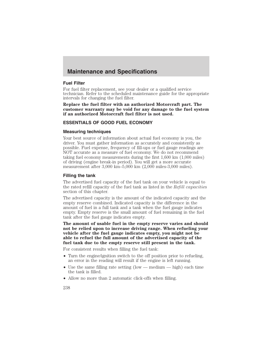 Maintenance and specifications | FORD 2003 F-150 v.1 User Manual | Page 238 / 280