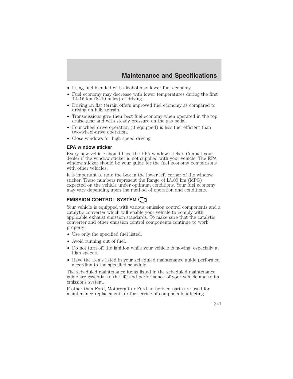 Maintenance and specifications | FORD 2003 F-150 v.1 User Manual | Page 241 / 280