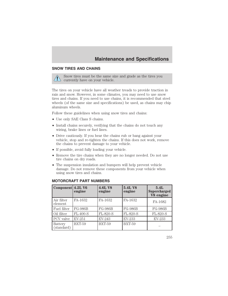 Maintenance and specifications | FORD 2003 F-150 v.1 User Manual | Page 255 / 280