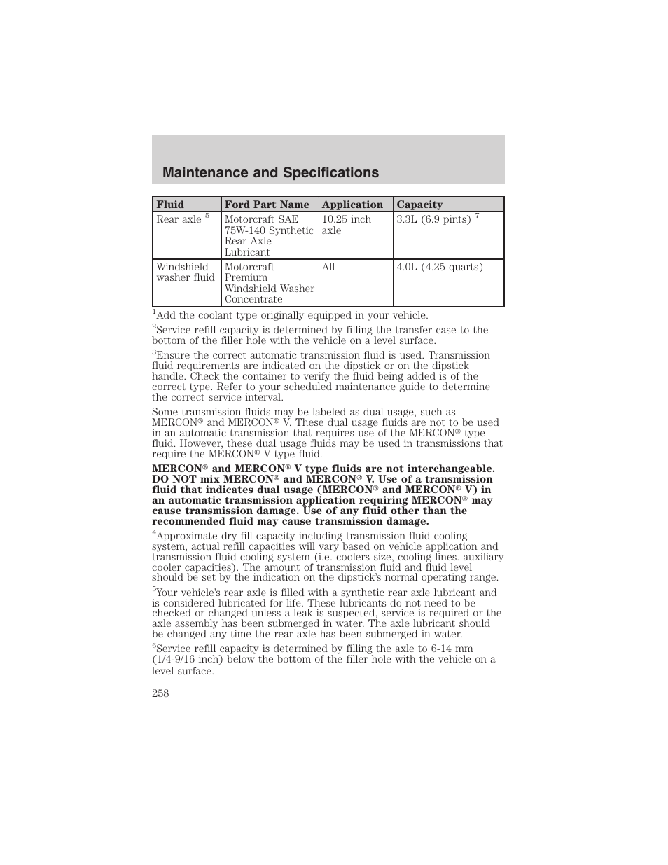 Maintenance and specifications | FORD 2003 F-150 v.1 User Manual | Page 258 / 280