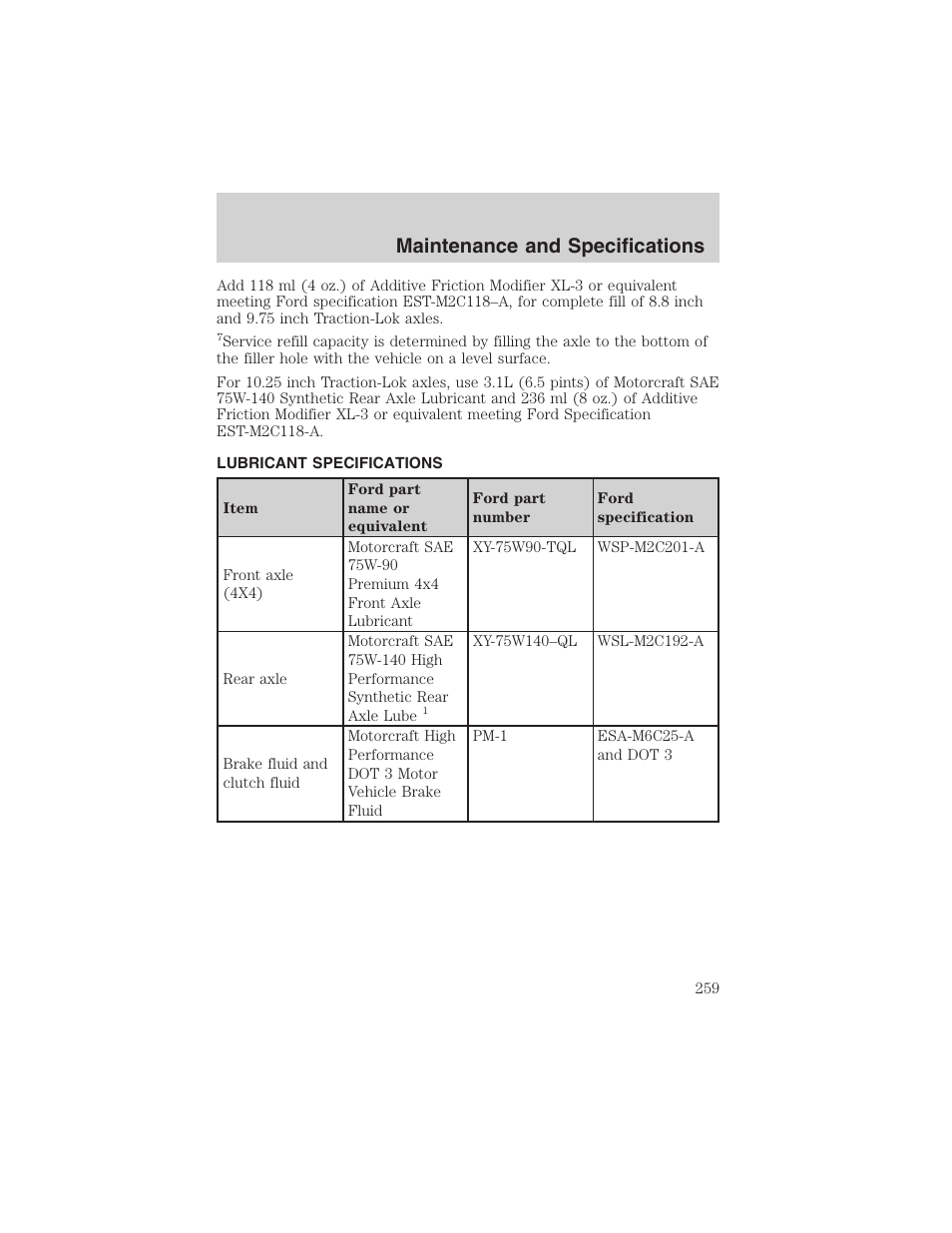 Maintenance and specifications | FORD 2003 F-150 v.1 User Manual | Page 259 / 280