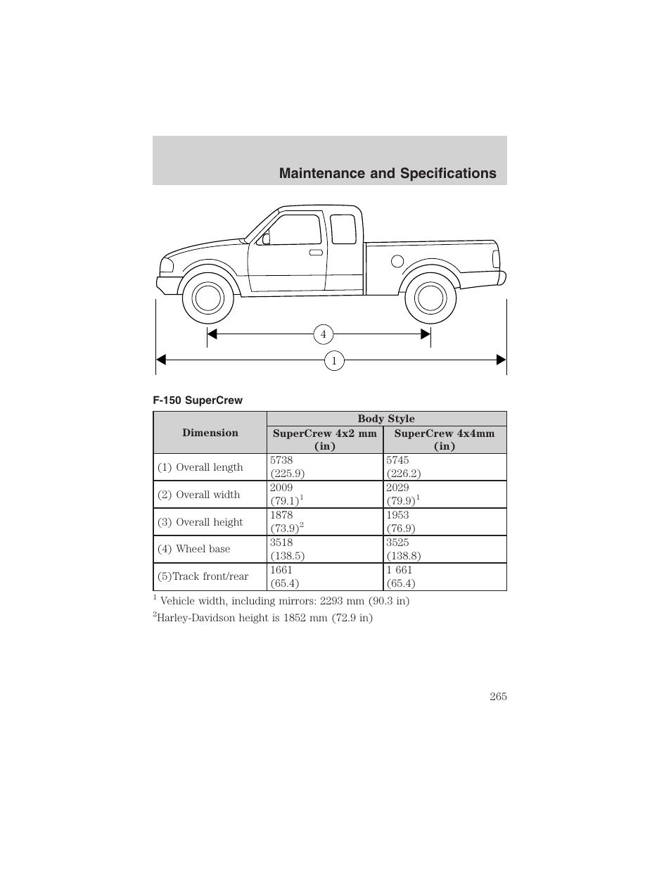 Maintenance and specifications | FORD 2003 F-150 v.1 User Manual | Page 265 / 280