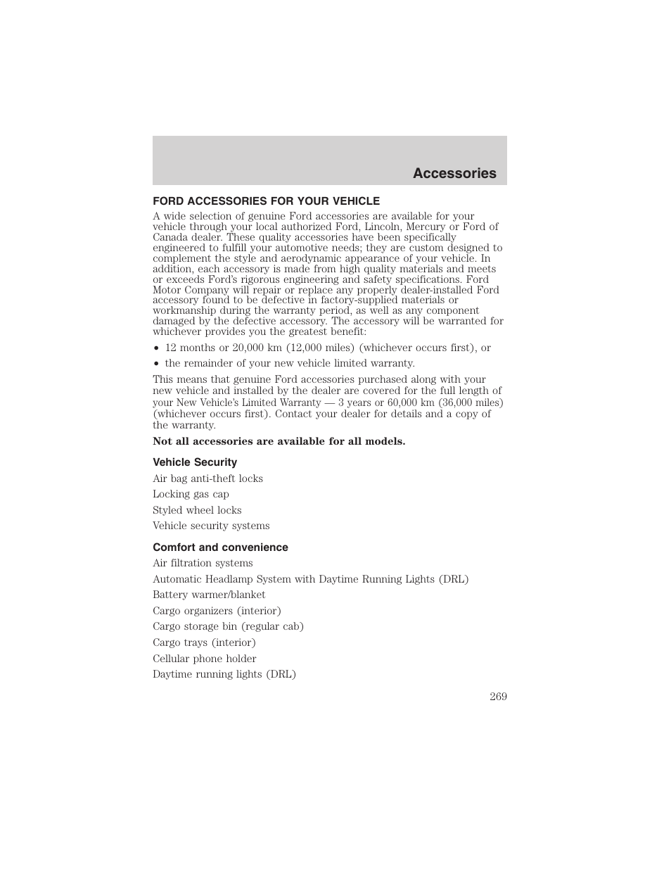 Accessories | FORD 2003 F-150 v.1 User Manual | Page 269 / 280