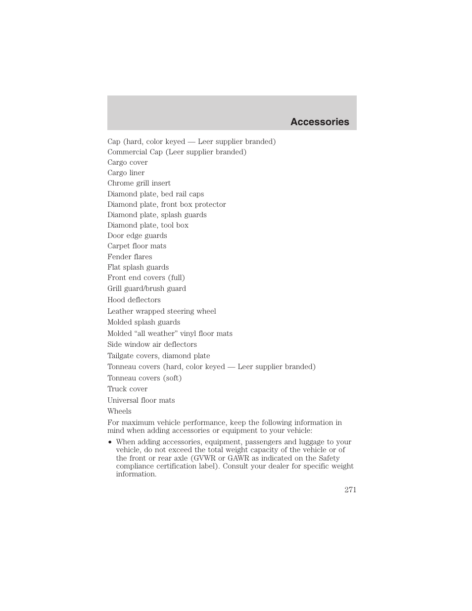 Accessories | FORD 2003 F-150 v.1 User Manual | Page 271 / 280