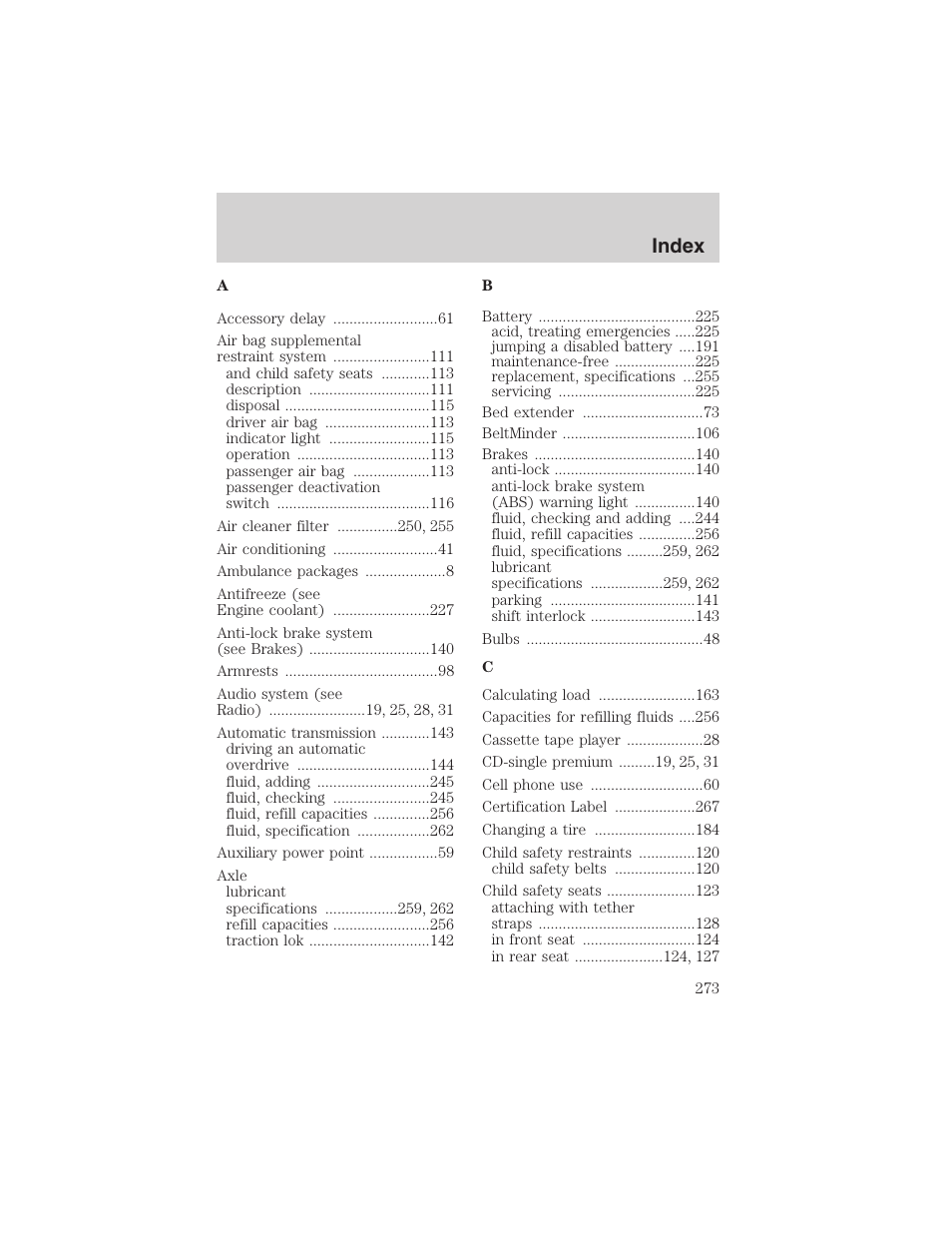 Index | FORD 2003 F-150 v.1 User Manual | Page 273 / 280