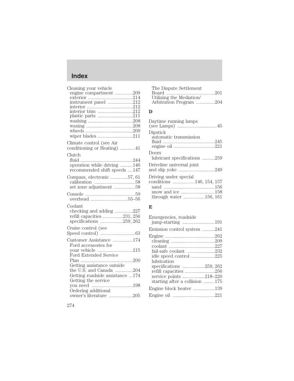 Index | FORD 2003 F-150 v.1 User Manual | Page 274 / 280