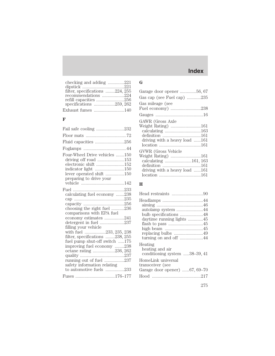 Index | FORD 2003 F-150 v.1 User Manual | Page 275 / 280