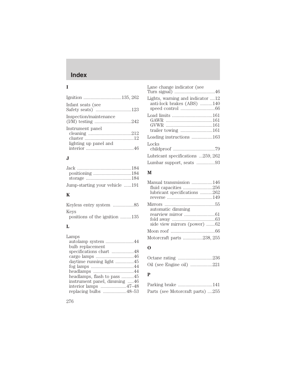 Index | FORD 2003 F-150 v.1 User Manual | Page 276 / 280